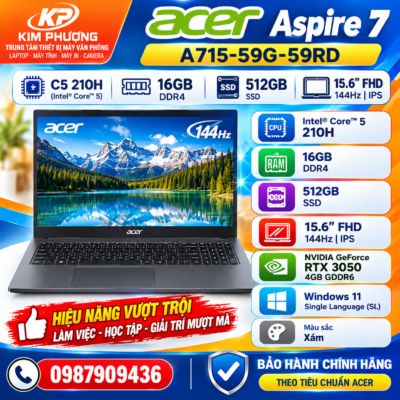 Acer Aspire 7 A715-59G-59RD C5 210H/16GD4/512GSSD/15.6''FHD_144Hz/IPS/4C/W11SL/4GD6_RTX3050