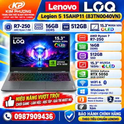 LENOVO LOQ 15AHP11 (83TN0040VN) R7-250/16GD5/512GSSD/15.3WUXGA- 165Hz/Wifi6/BT/4C/8G_RTX5050/W11SL/2Y/XÁM