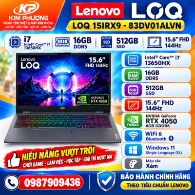Lenovo LOQ - 15IRX9 - 83DV01ALVN, 15.6" FHD_144Hz, CORE_i7-13650HX, 16GB_DDR5, SSD_512GB, NVIDIA GeForce RTX 4050 6GB GDDR6, Win 11, Xám
