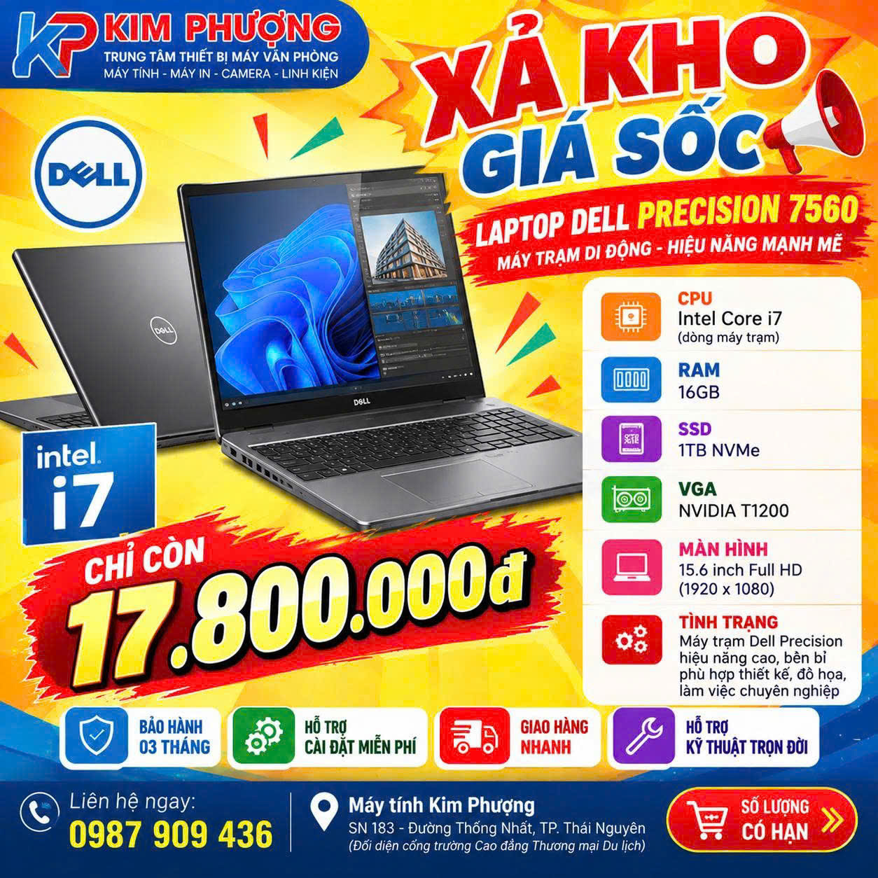 Dell Precison 7560 (Máy trạm di động) – i7 Thế hệ 11 / RAM 16GB / SSD 1 TB /Nvidia Quadro T1200 / Màn hình 15.6" FHD Dell Precison 7560 (Máy trạm di động) – i7 Thế hệ 11 / RAM 16GB / SSD 1 TB /Nvidia Quadro T1200 / Màn hình 15.6" FHD
